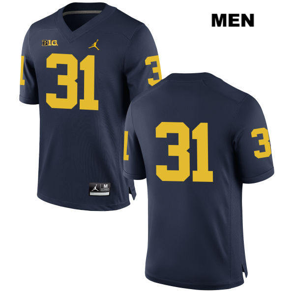 Men's NCAA Michigan Wolverines Jack Young #31 No Name Navy Jordan Brand Authentic Stitched Football College Jersey UJ25E21TJ